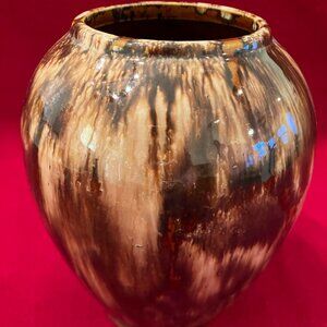 Vintage Brush McCoy Pottery Vase, Brown Onyx Drip Glaze 1930s